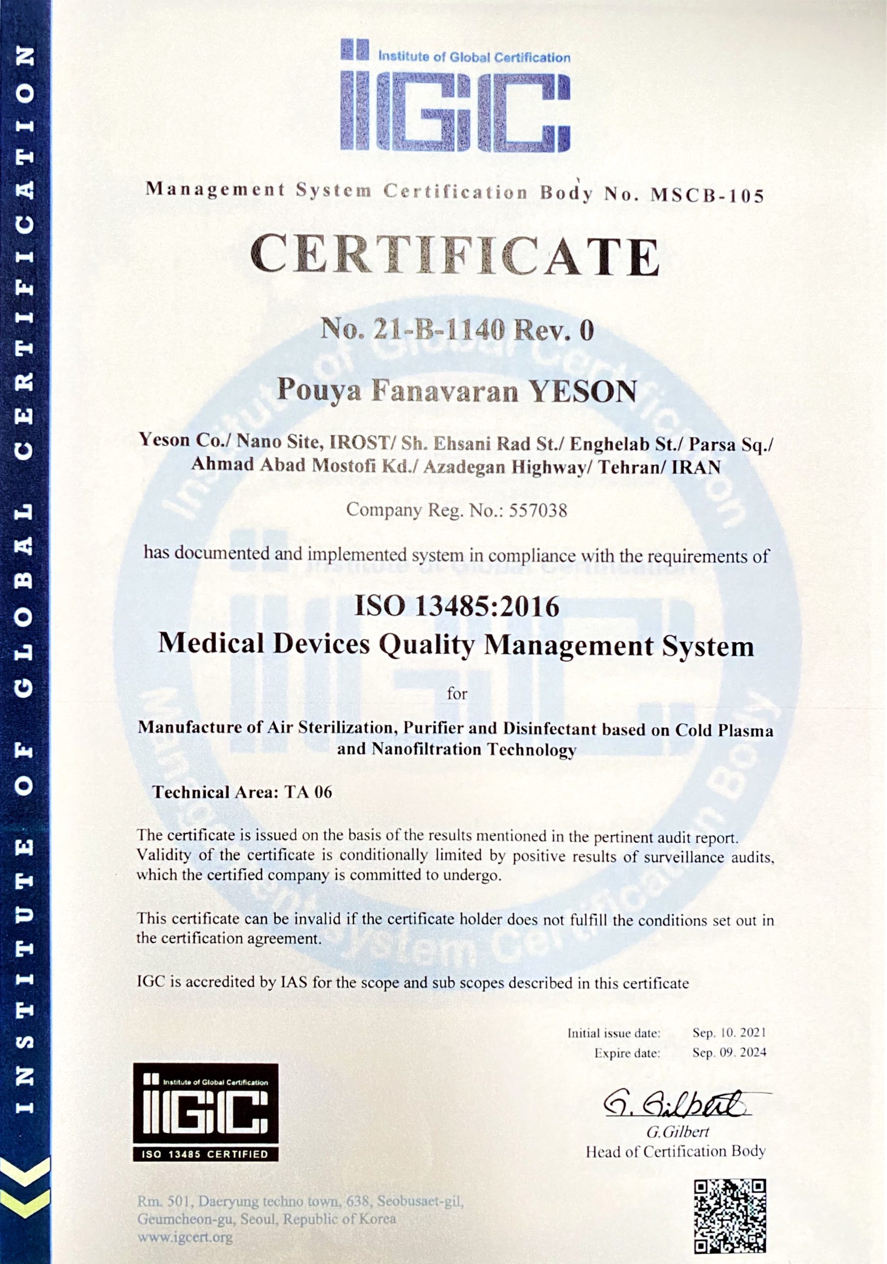 Management system certification body No. MSCB-105